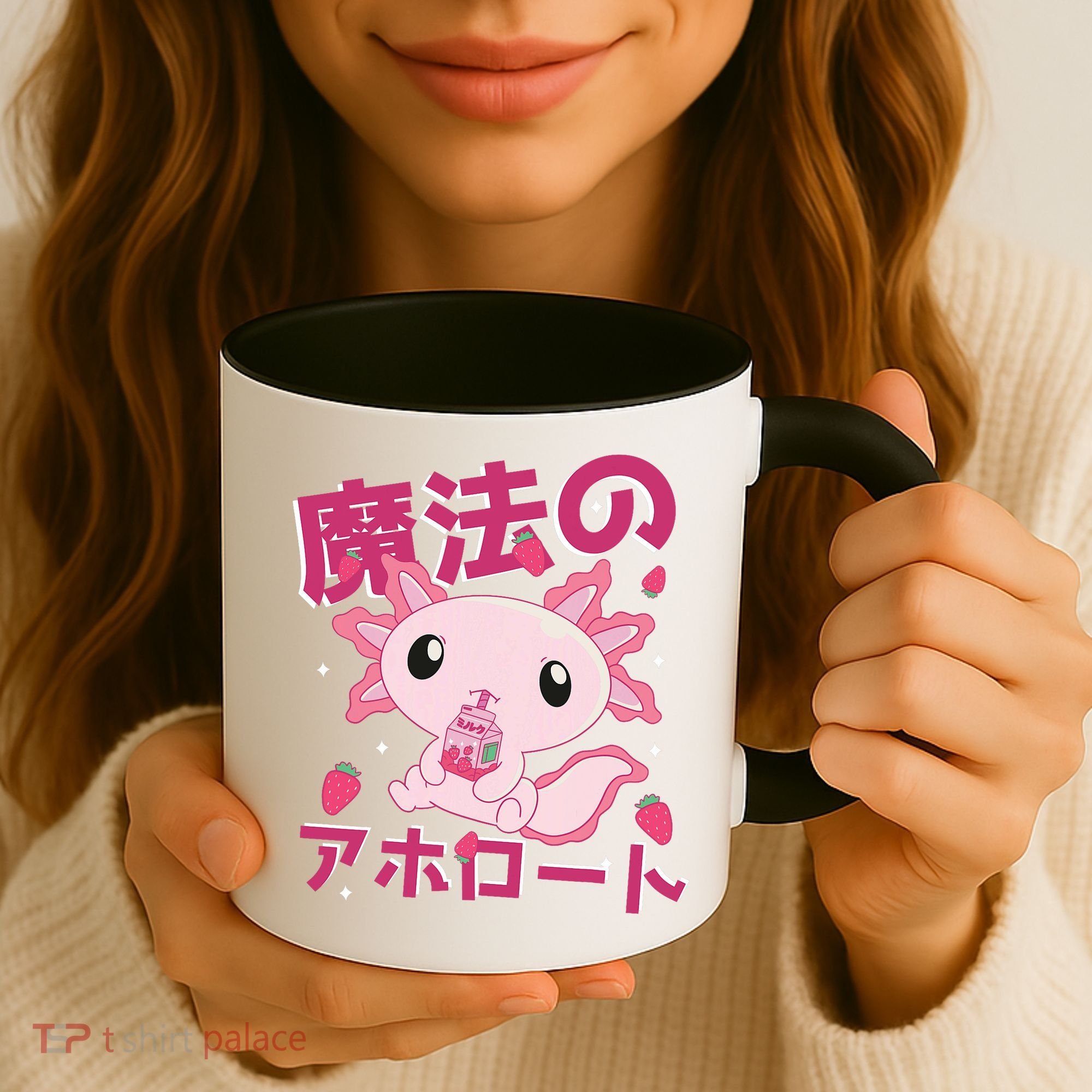 Kawaii Axolotl Strawberry Milk Shake Japanese Anime Coffee Mug