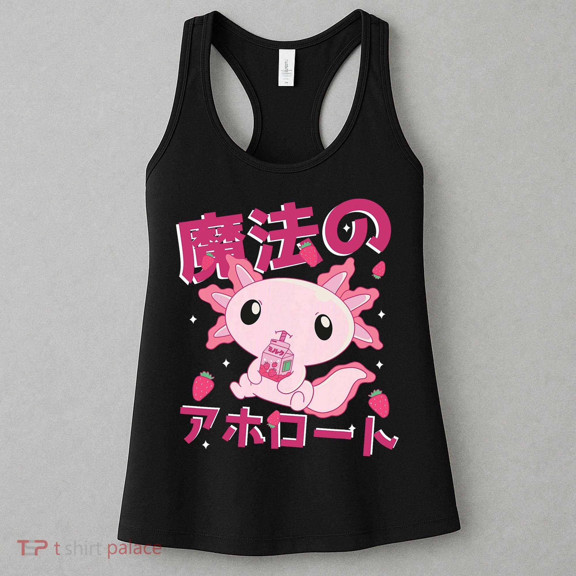 Kawaii Axolotl Strawberry Milk Shake Japanese Anime Women's Tank Top