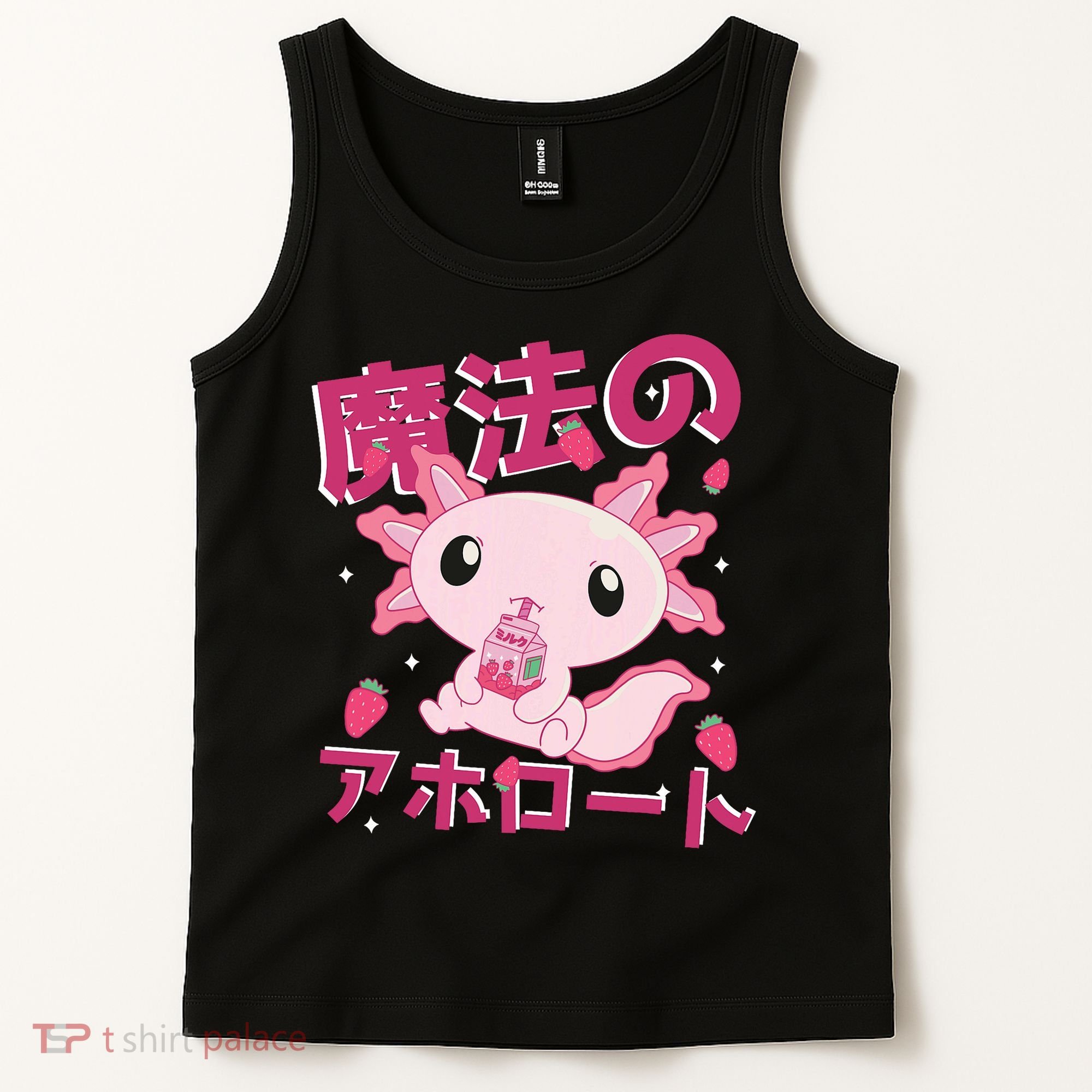 Kawaii Axolotl Strawberry Milk Shake Japanese Anime Tank Top