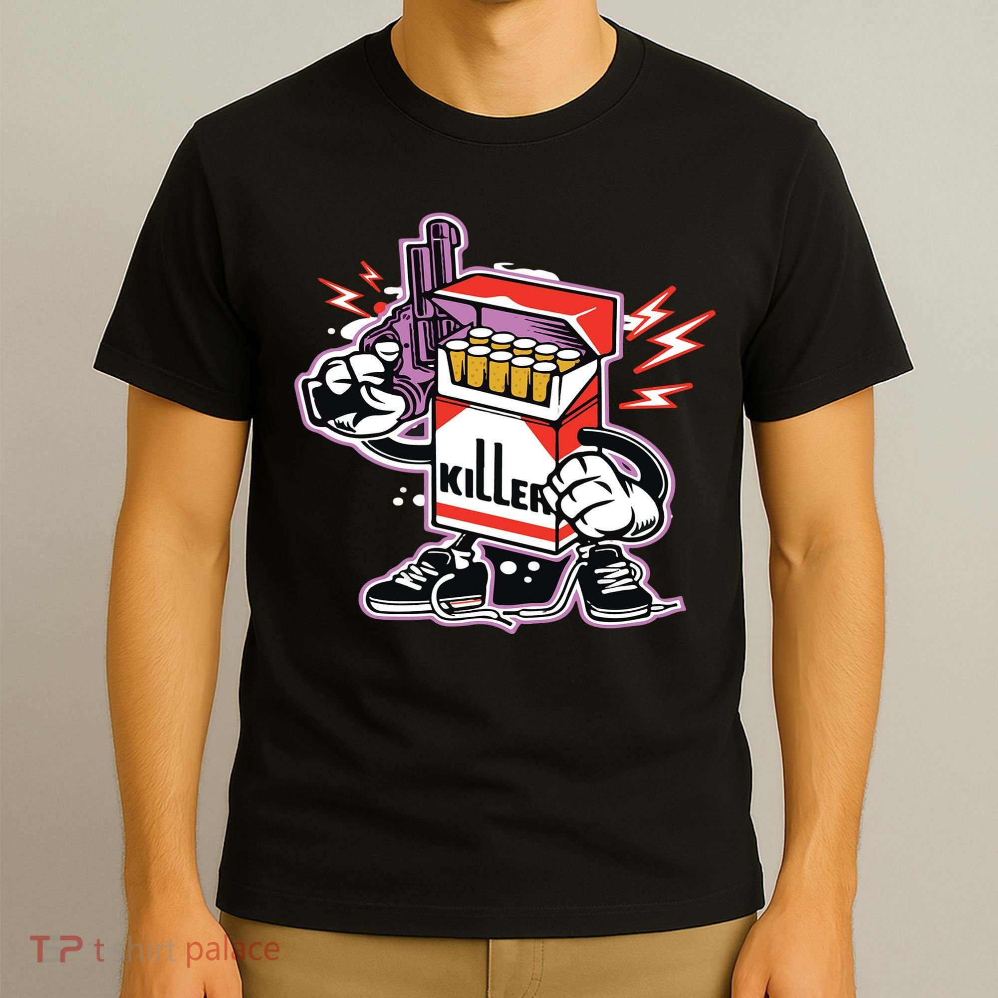 Killer Anti Smoking Cigarettes Funny Graffiti Cartoon T-Shirt