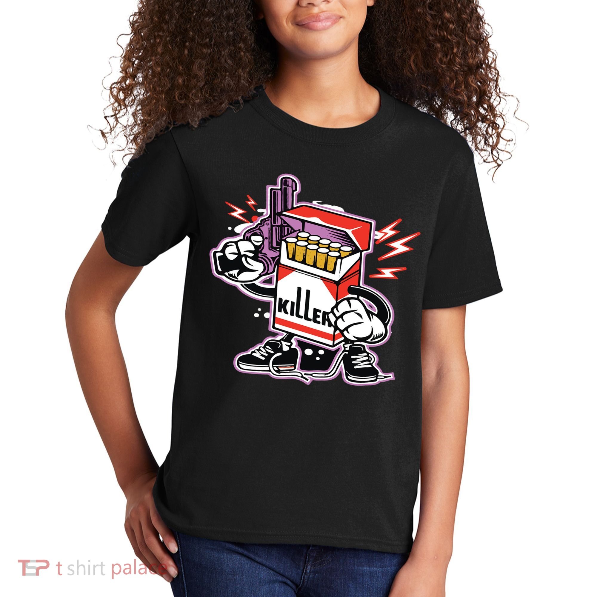 Killer Anti Smoking Cigarettes Funny Graffiti Cartoon Kids T-Shirt
