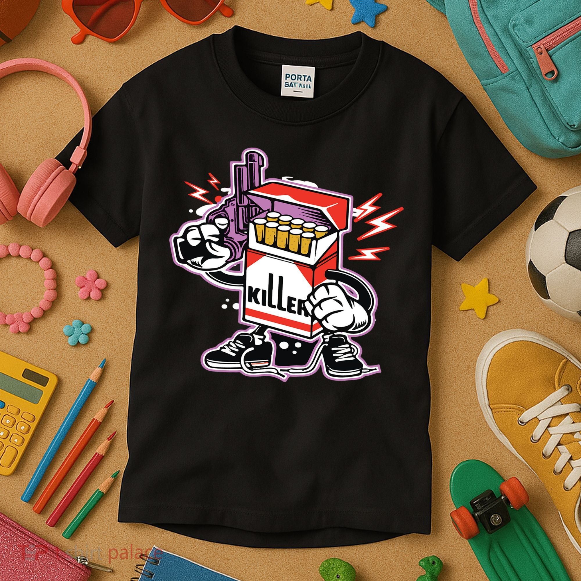 Killer Anti Smoking Cigarettes Funny Graffiti Cartoon Kids T-Shirt