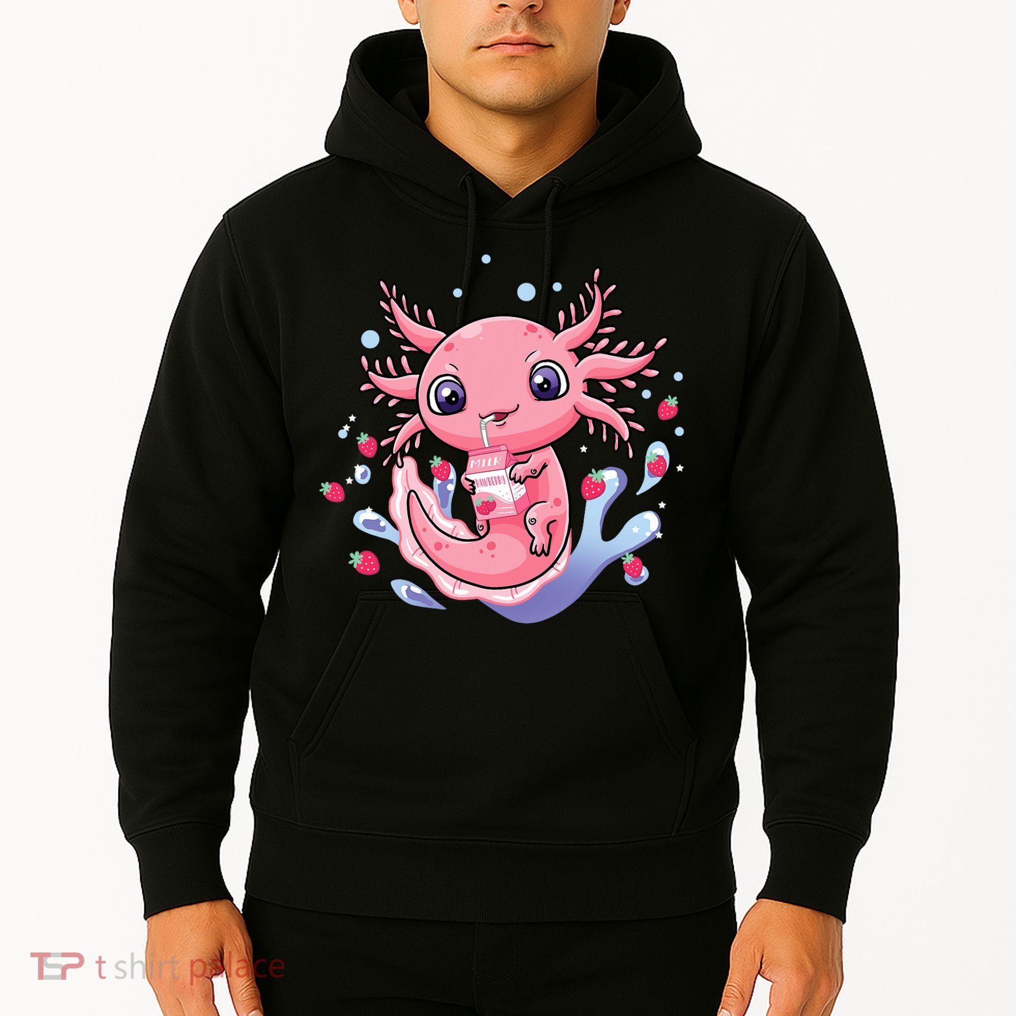 Kawaii Axolotl Strawberry Milk Shake Japanese Anime 2 Hoodie