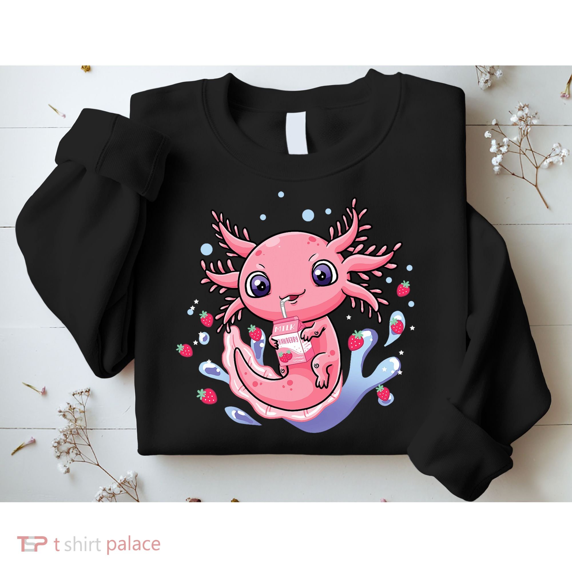 Kawaii Axolotl Strawberry Milk Shake Japanese Anime 2 Sweatshirt