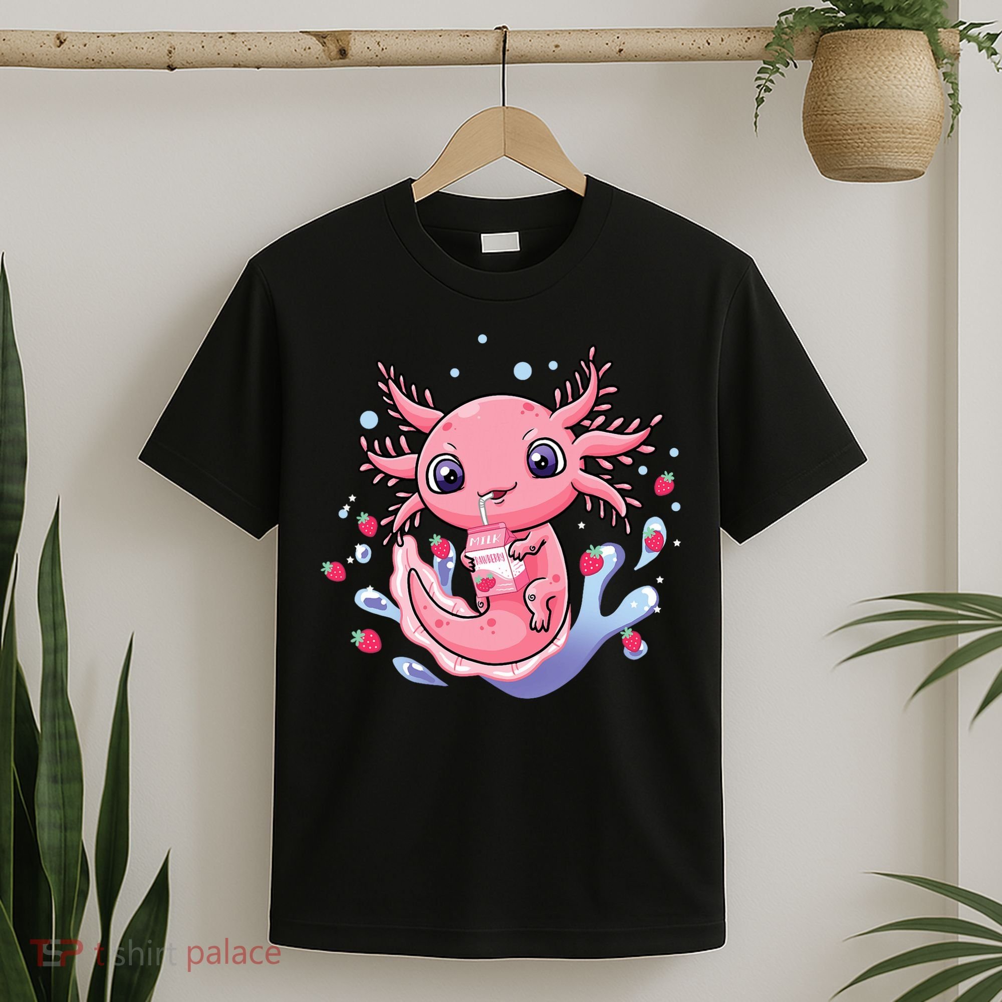 Kawaii Axolotl Strawberry Milk Shake Japanese Anime 2 T-Shirt