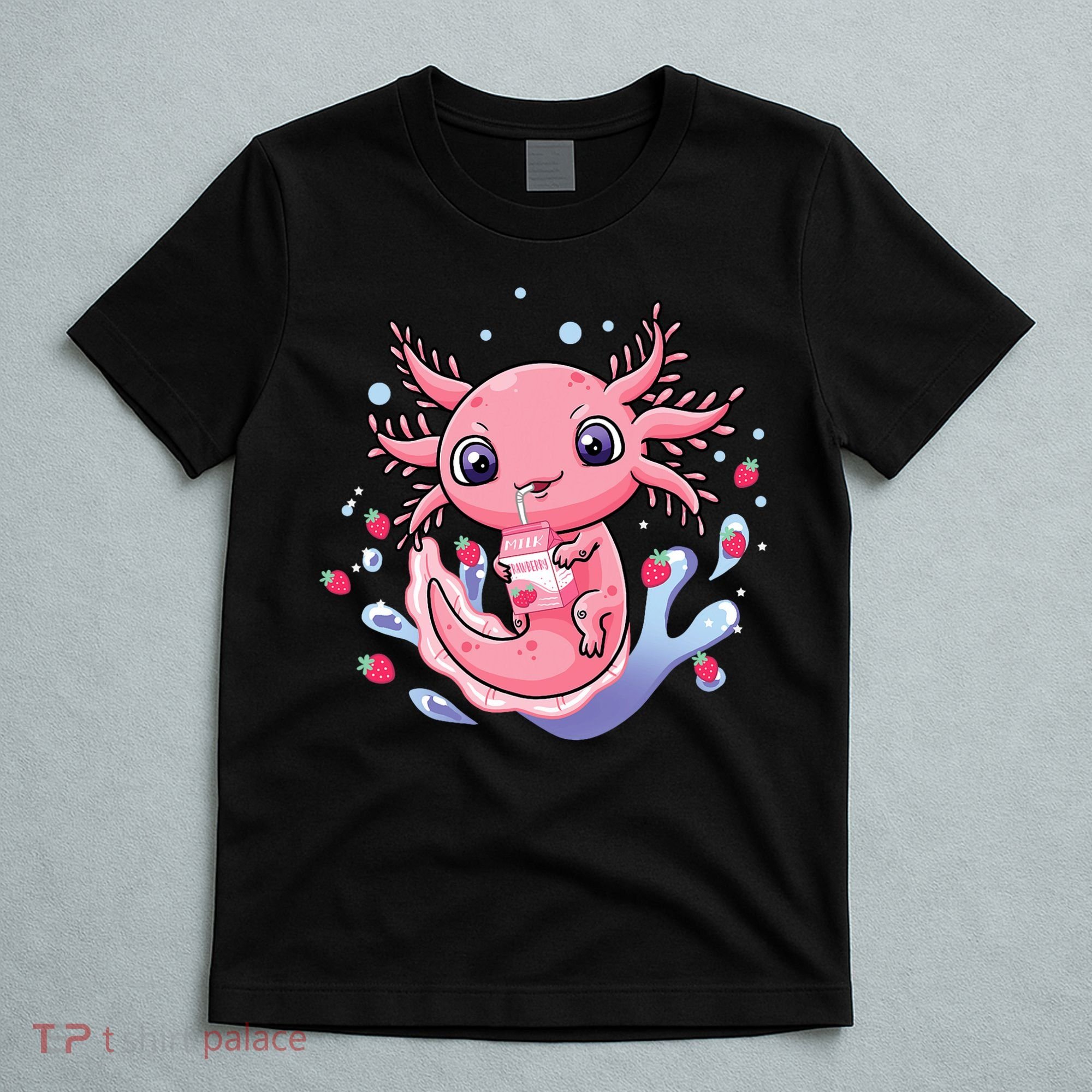 Kawaii Axolotl Strawberry Milk Shake Japanese Anime 2 T-Shirt