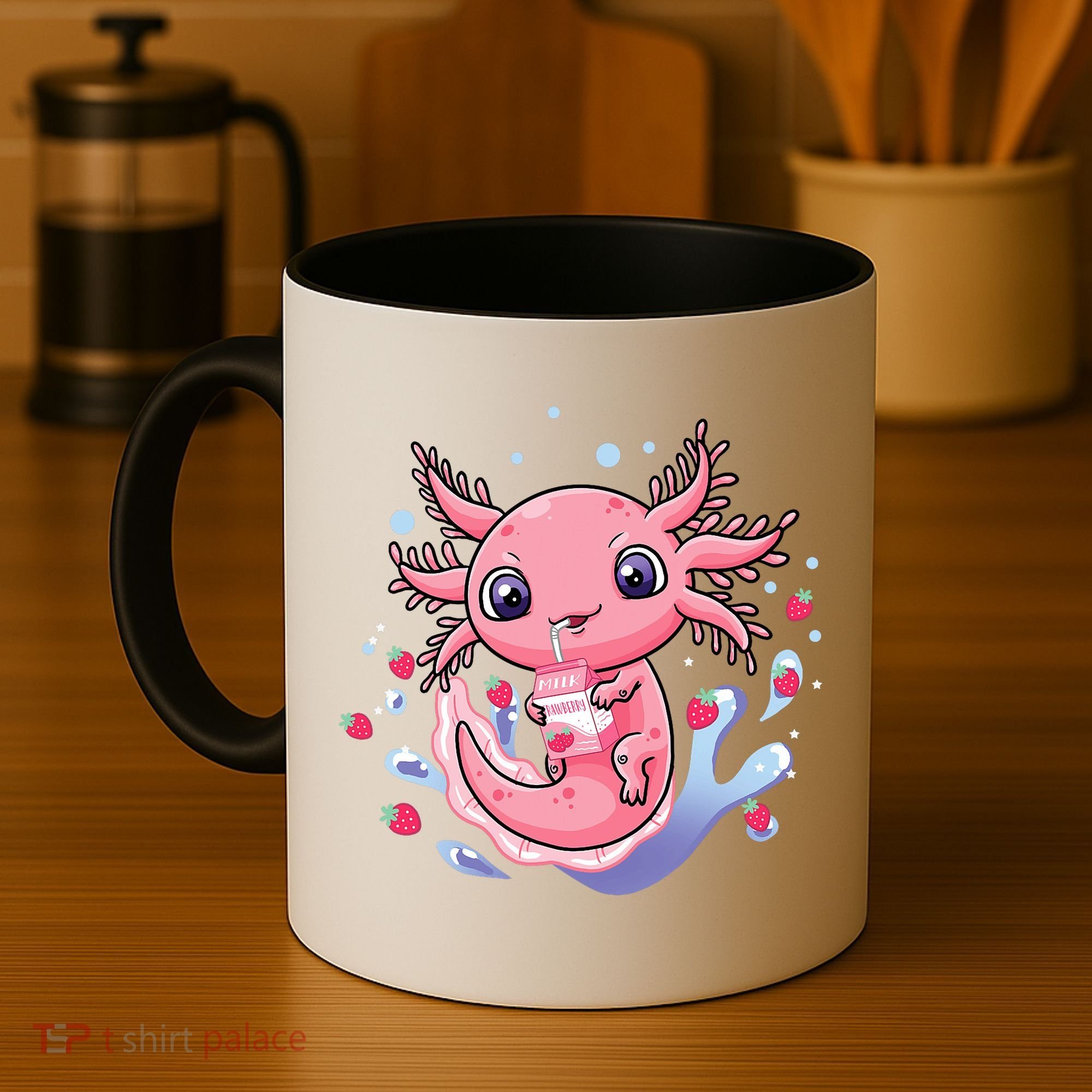 Kawaii Axolotl Strawberry Milk Shake Japanese Anime 2 Coffee Mug