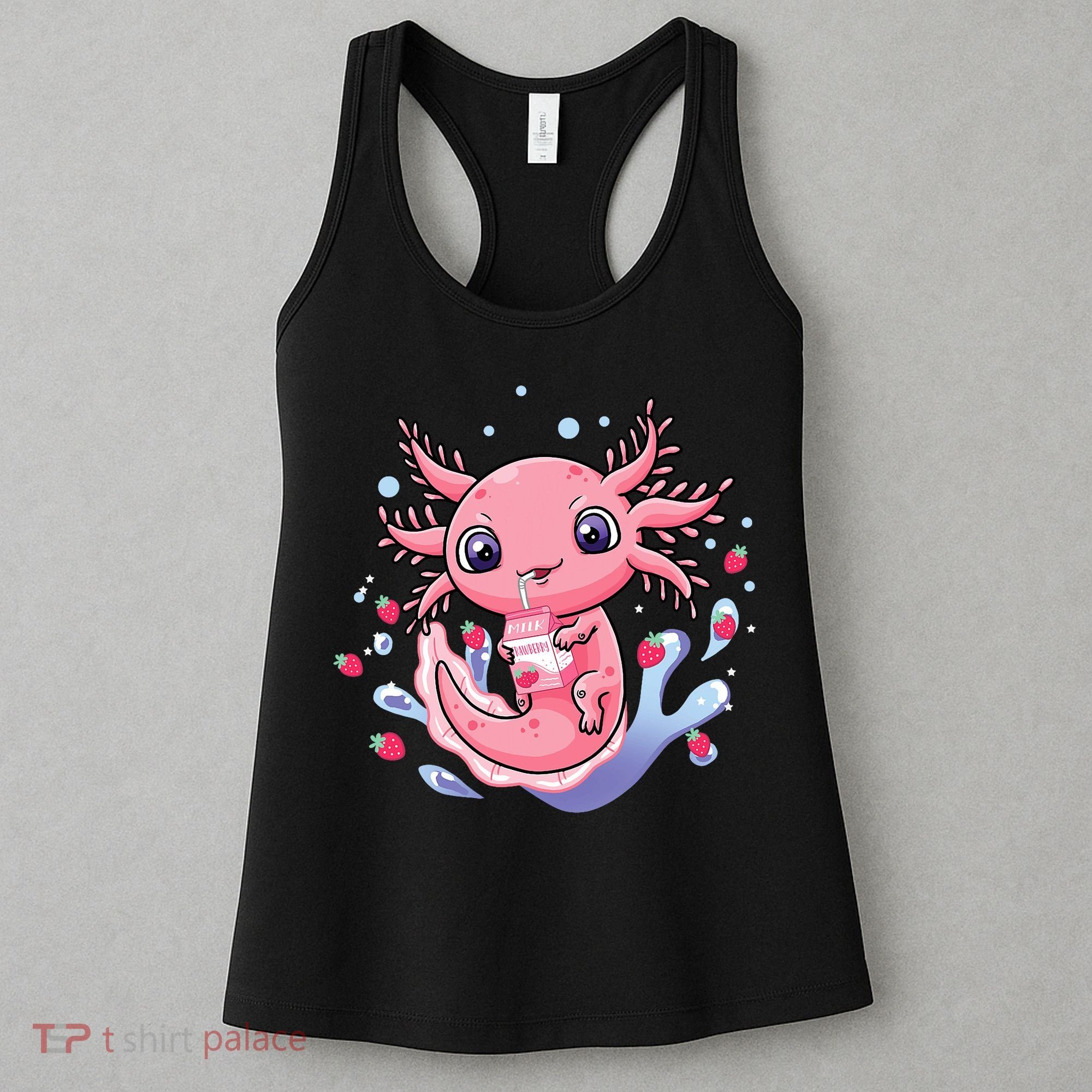 Kawaii Axolotl Strawberry Milk Shake Japanese Anime 2 Women's Tank Top
