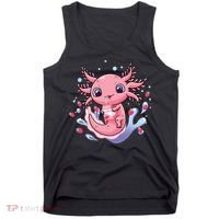 Kawaii Axolotl Strawberry Milk Shake Japanese Anime 2 Tank Top thumb 0