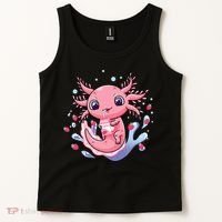 Kawaii Axolotl Strawberry Milk Shake Japanese Anime 2 Tank Top thumb 2