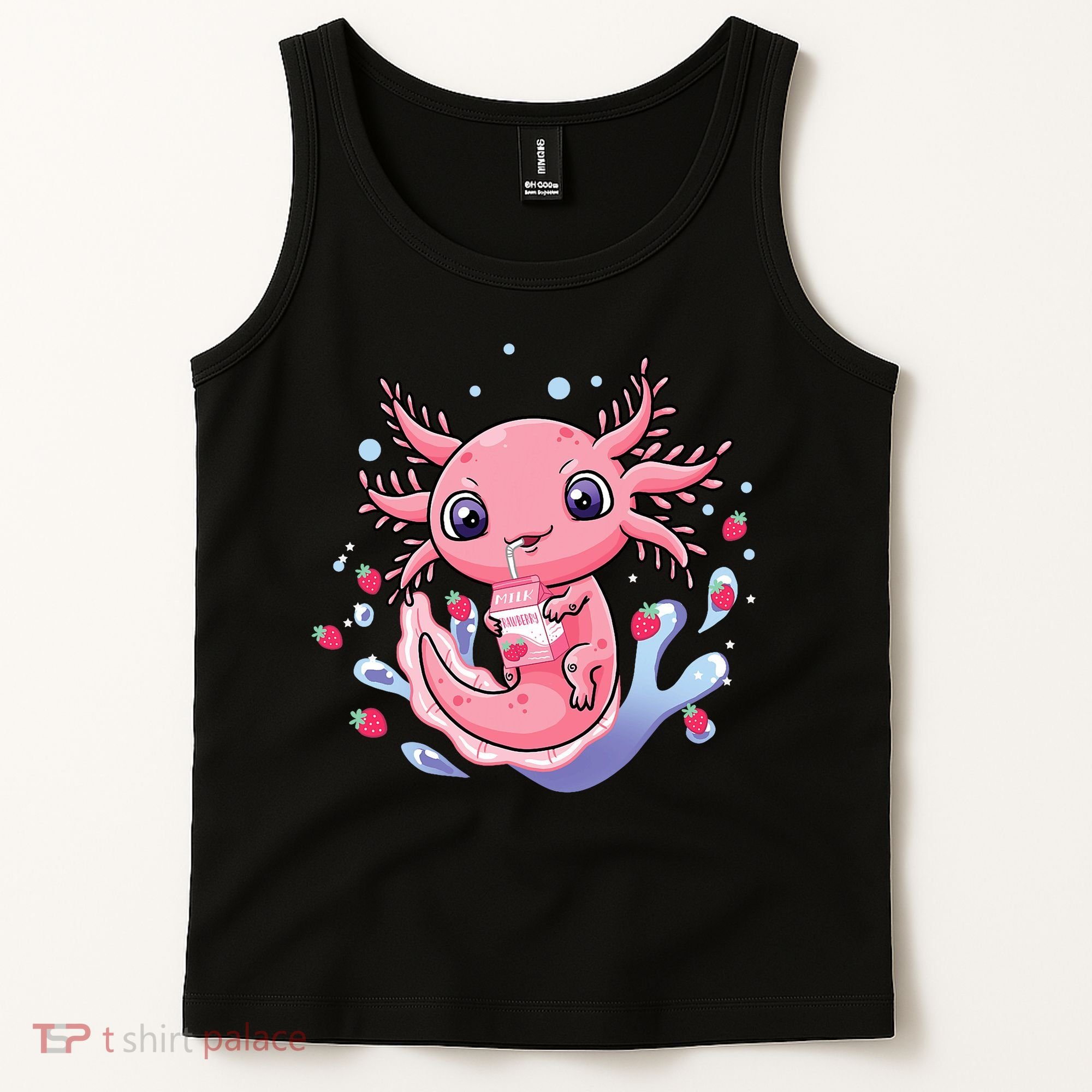 Kawaii Axolotl Strawberry Milk Shake Japanese Anime 2 Tank Top