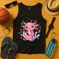 Kawaii Axolotl Strawberry Milk Shake Japanese Anime 2 Tank Top thumb 4