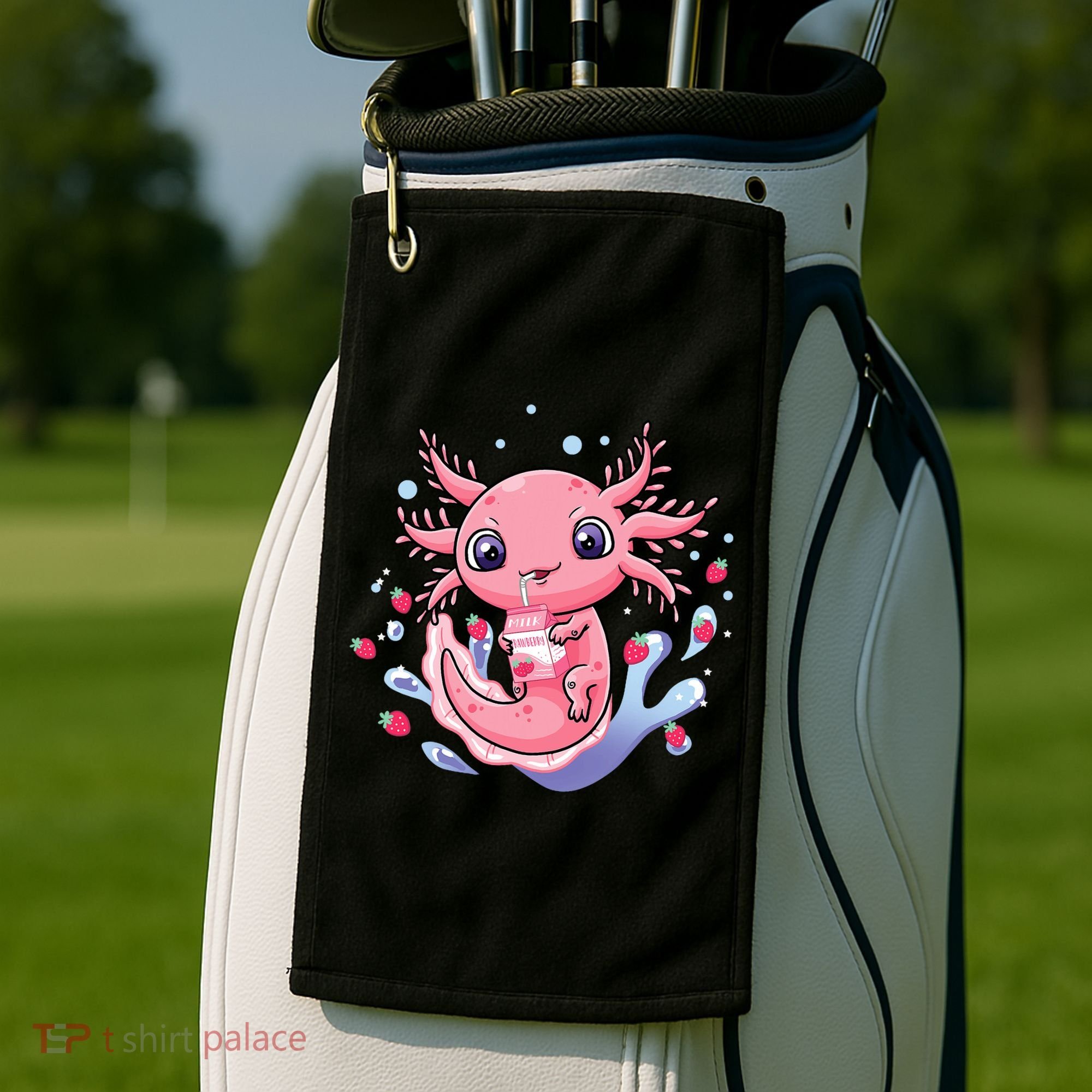 Kawaii Axolotl Strawberry Milk Shake Japanese Anime 2 Golf Towel