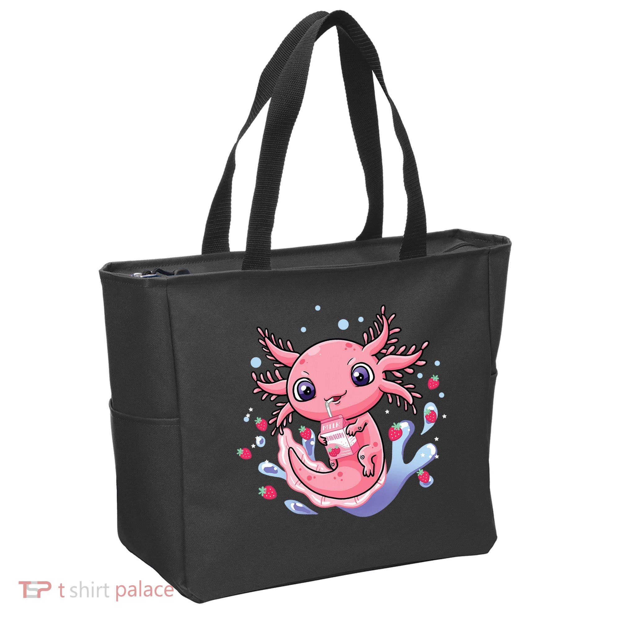 Kawaii Axolotl Strawberry Milk Shake Japanese Anime 2 Tote Bag