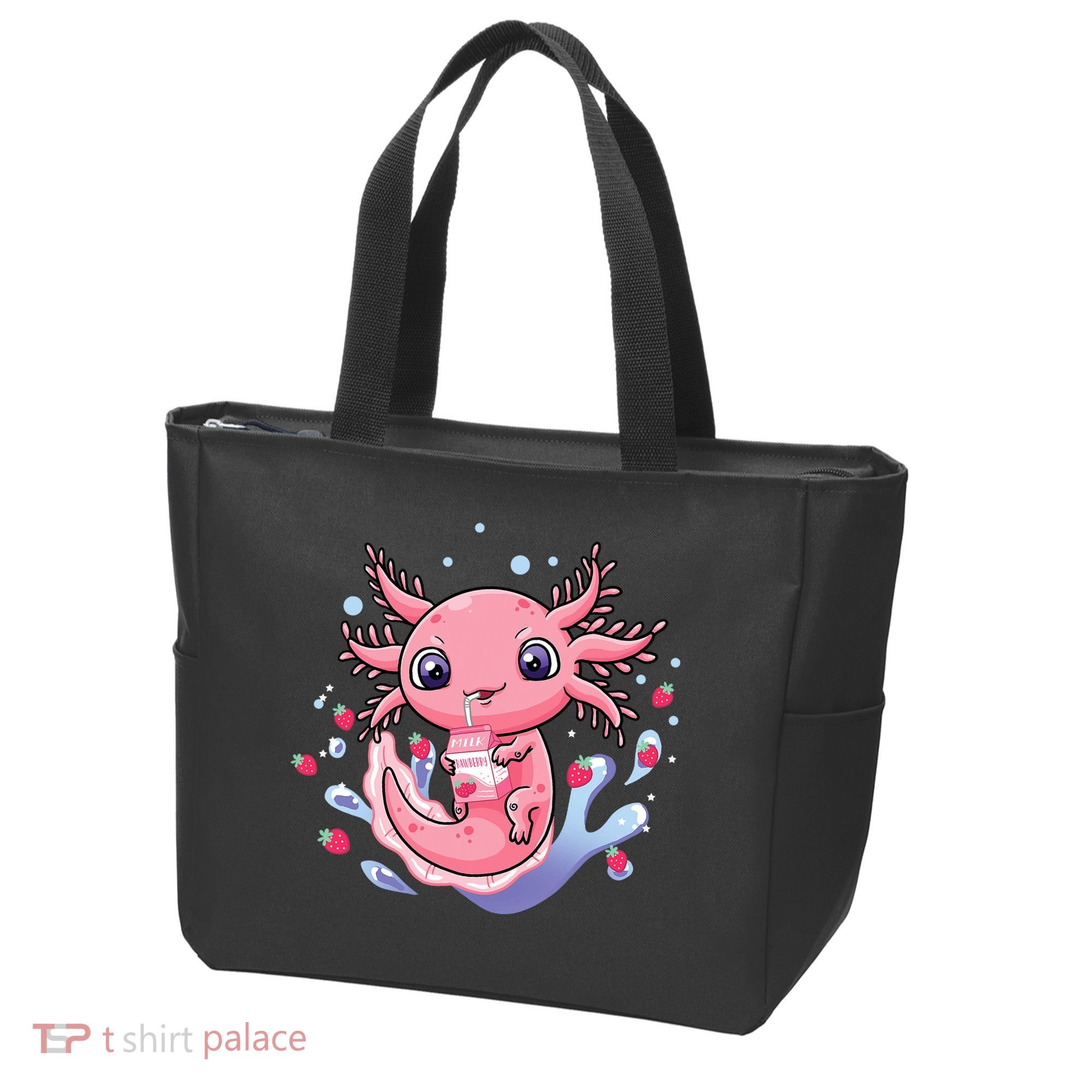 Kawaii Axolotl Strawberry Milk Shake Japanese Anime 2 Tote Bag