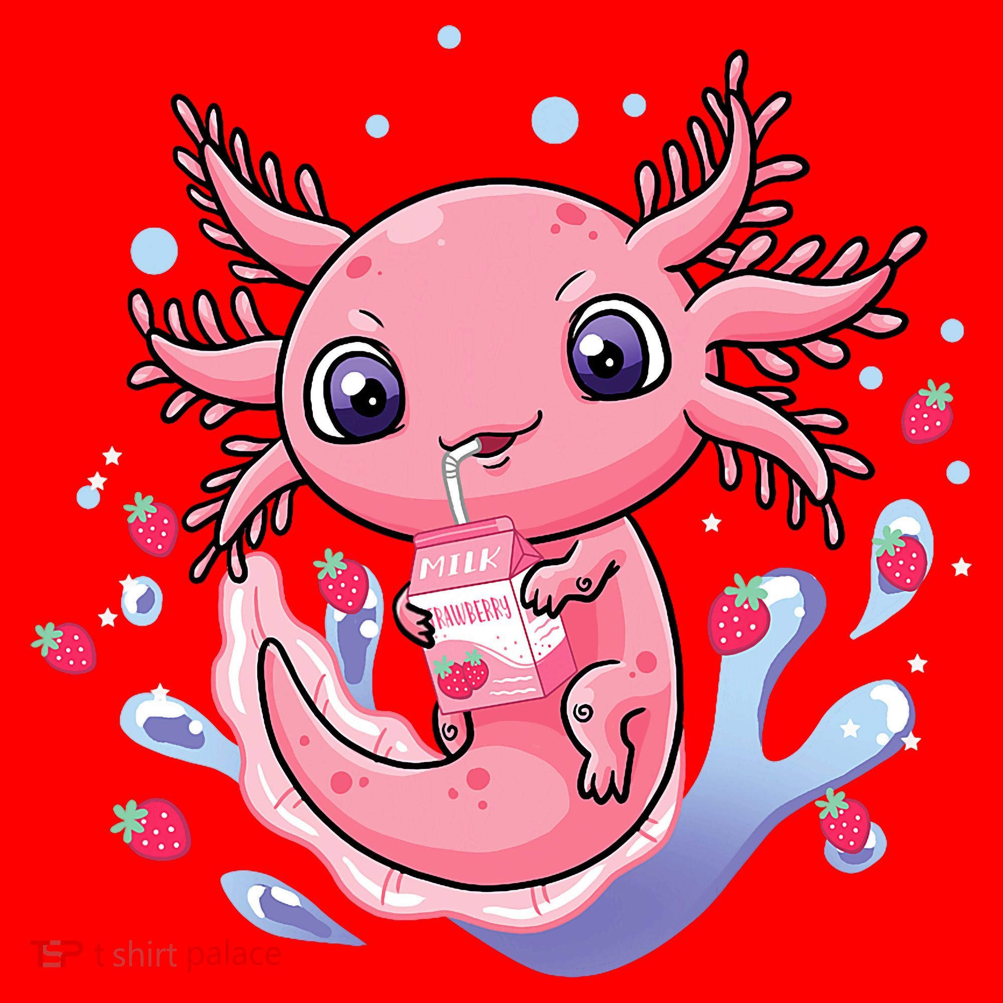 Kawaii Axolotl Strawberry Milk Shake Japanese Anime 2 Santa Hat