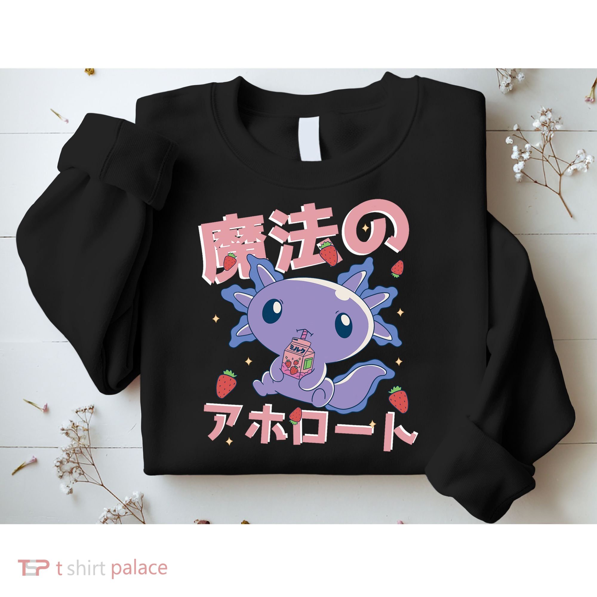 Kawaii Axolotl Strawberry Milk Shake Japanese Anime Sweatshirt