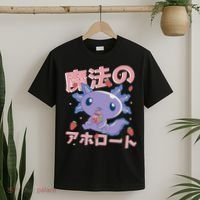 Kawaii Axolotl Strawberry Milk Shake Japanese Anime T-Shirt thumb 2