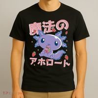 Kawaii Axolotl Strawberry Milk Shake Japanese Anime T-Shirt thumb 3