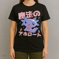 Kawaii Axolotl Strawberry Milk Shake Japanese Anime T-Shirt thumb 4