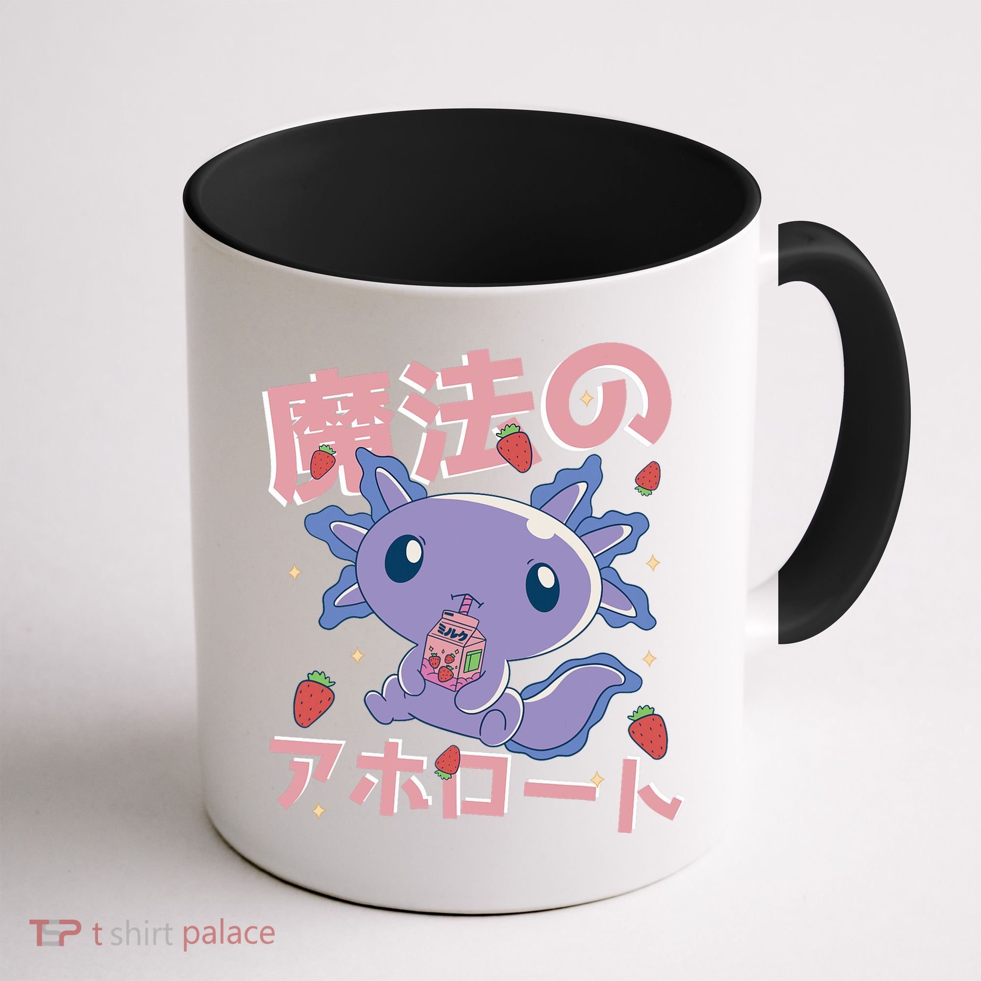 Kawaii Axolotl Strawberry Milk Shake Japanese Anime Coffee Mug