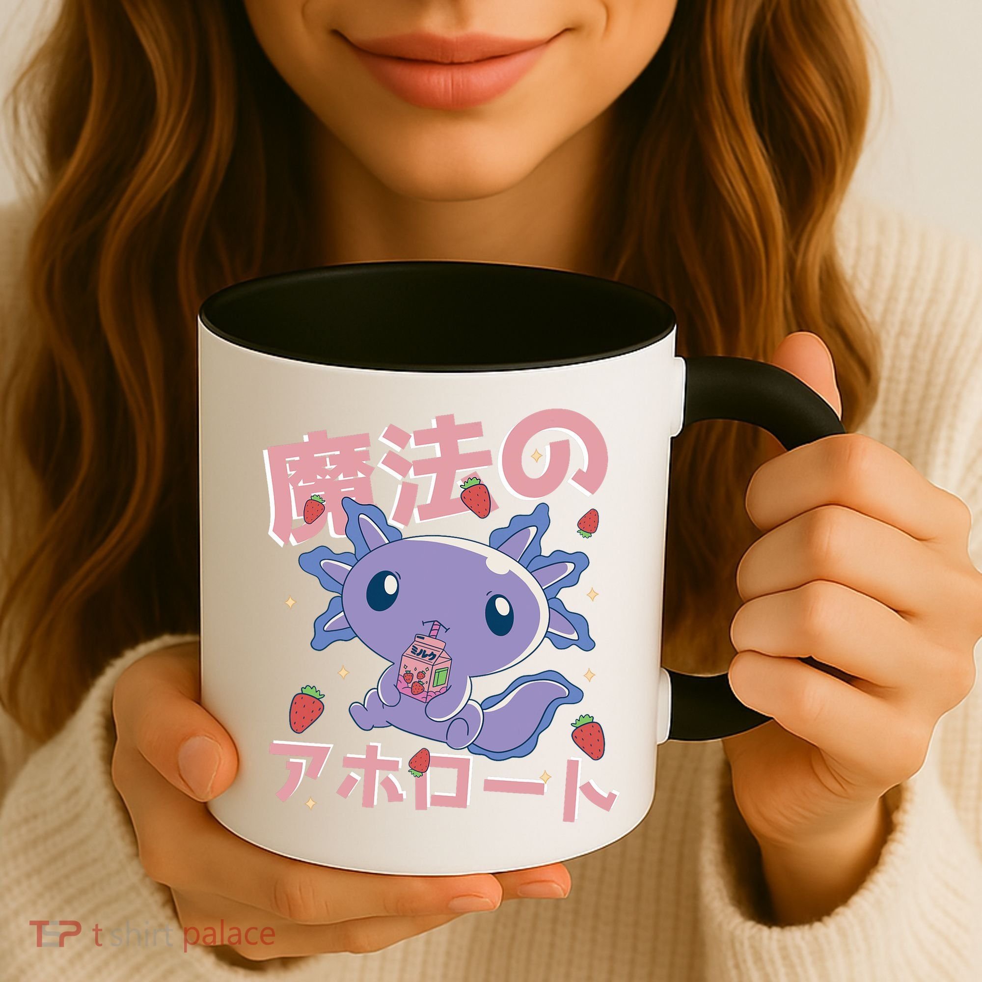 Kawaii Axolotl Strawberry Milk Shake Japanese Anime Coffee Mug