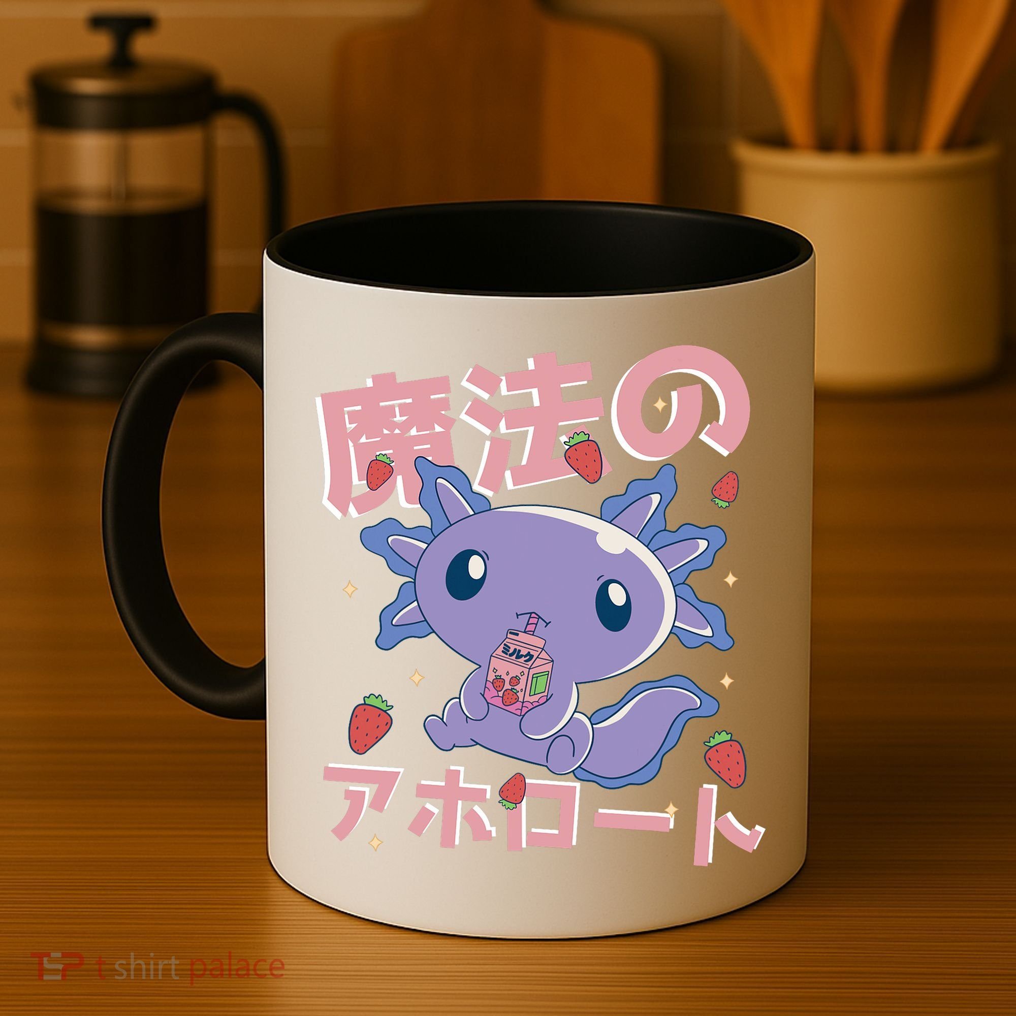 Kawaii Axolotl Strawberry Milk Shake Japanese Anime Coffee Mug