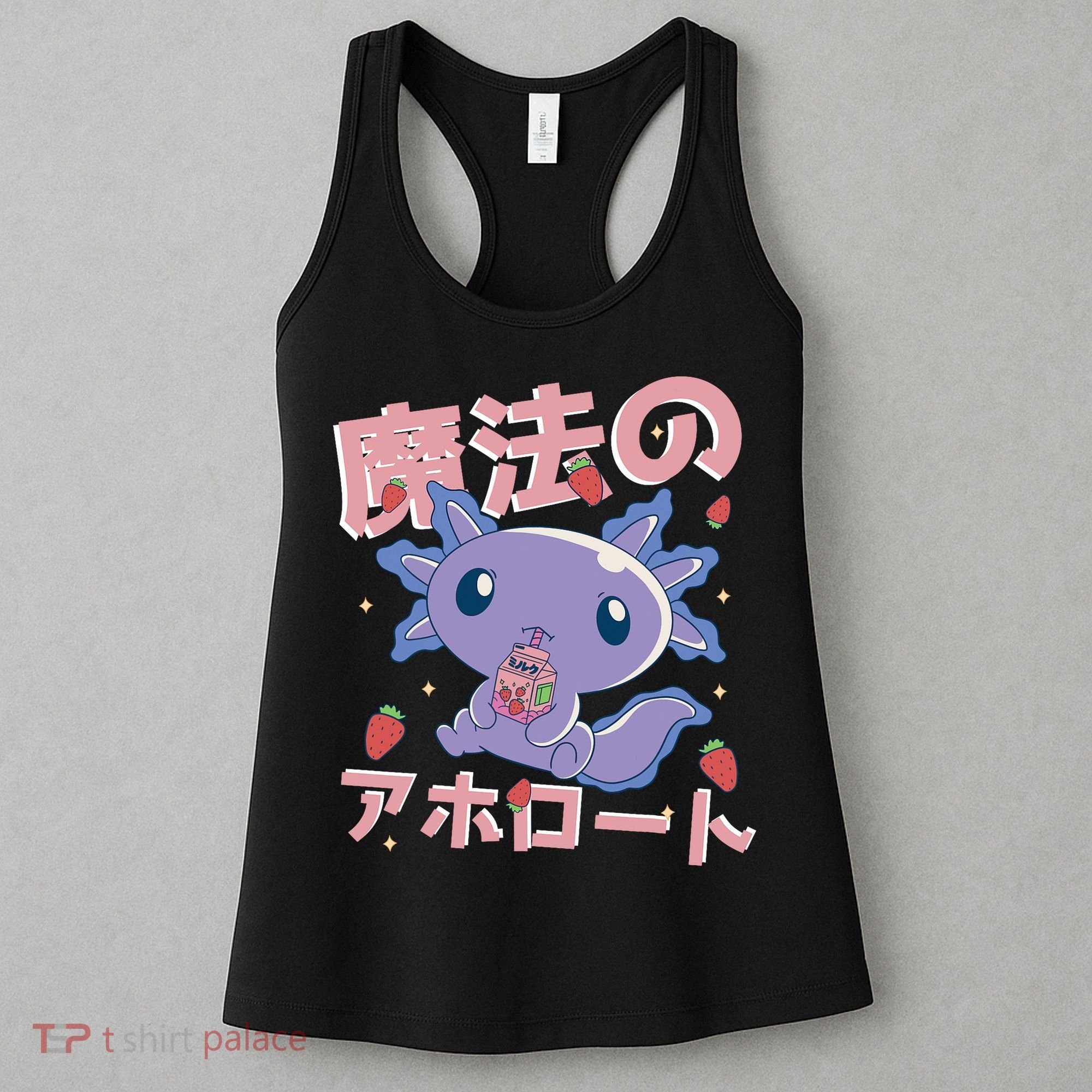 Kawaii Axolotl Strawberry Milk Shake Japanese Anime Women's Tank Top