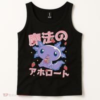 Kawaii Axolotl Strawberry Milk Shake Japanese Anime Tank Top thumb 2