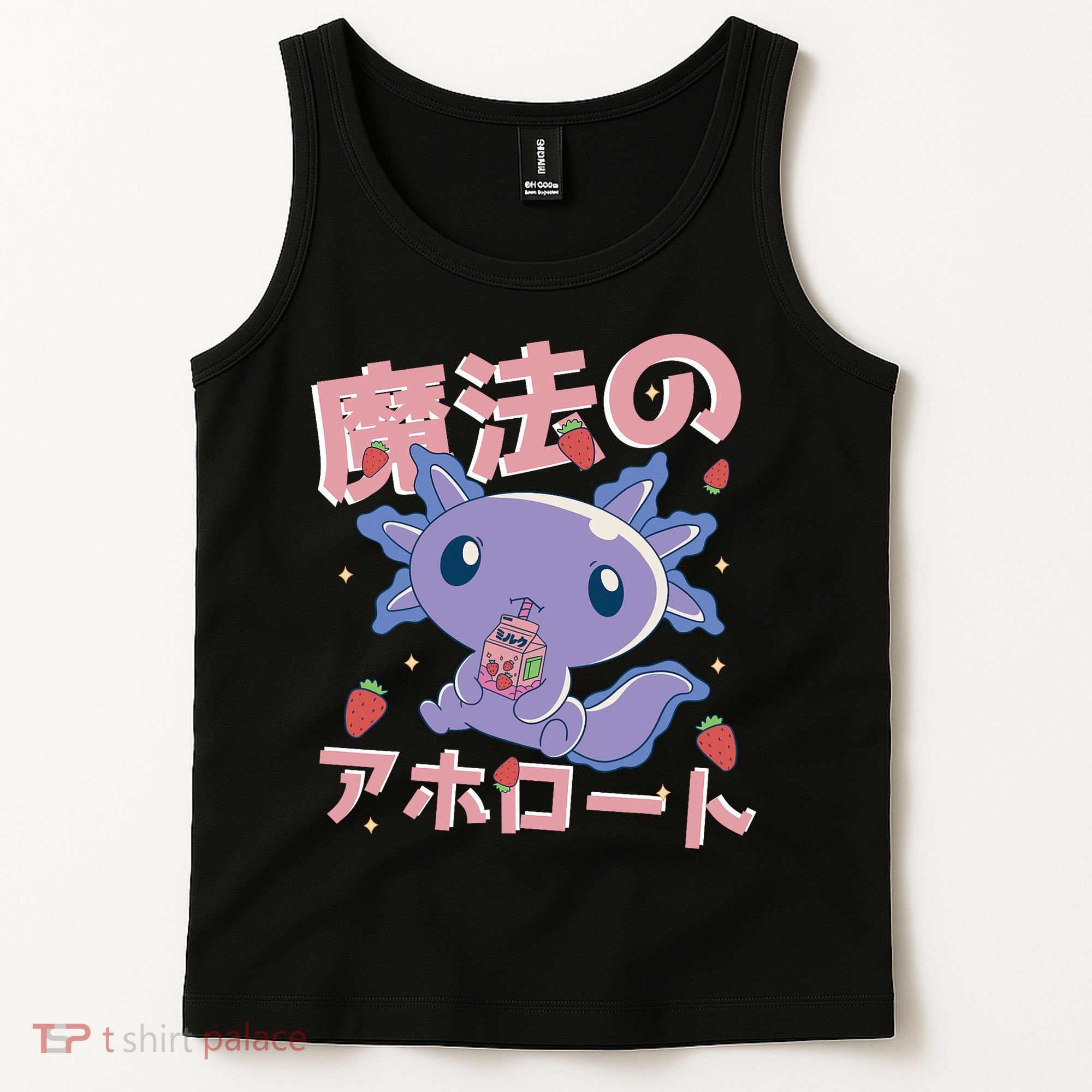 Kawaii Axolotl Strawberry Milk Shake Japanese Anime Tank Top
