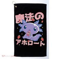 Kawaii Axolotl Strawberry Milk Shake Japanese Anime Golf Towel thumb 0