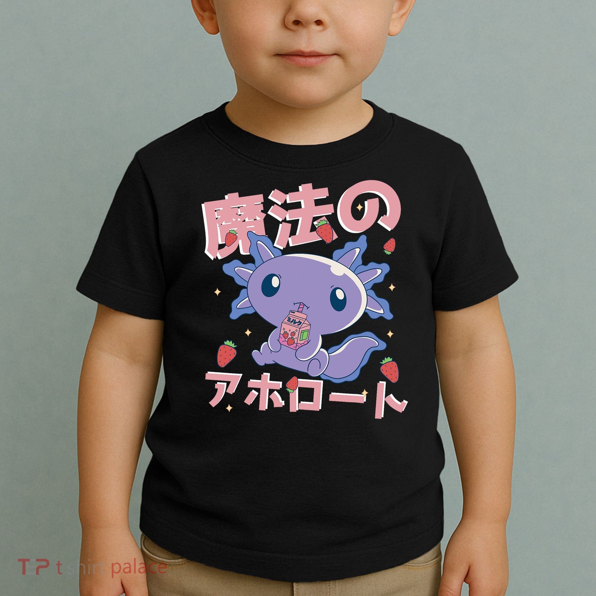 Kawaii Axolotl Strawberry Milk Shake Japanese Anime Toddler T-Shirt