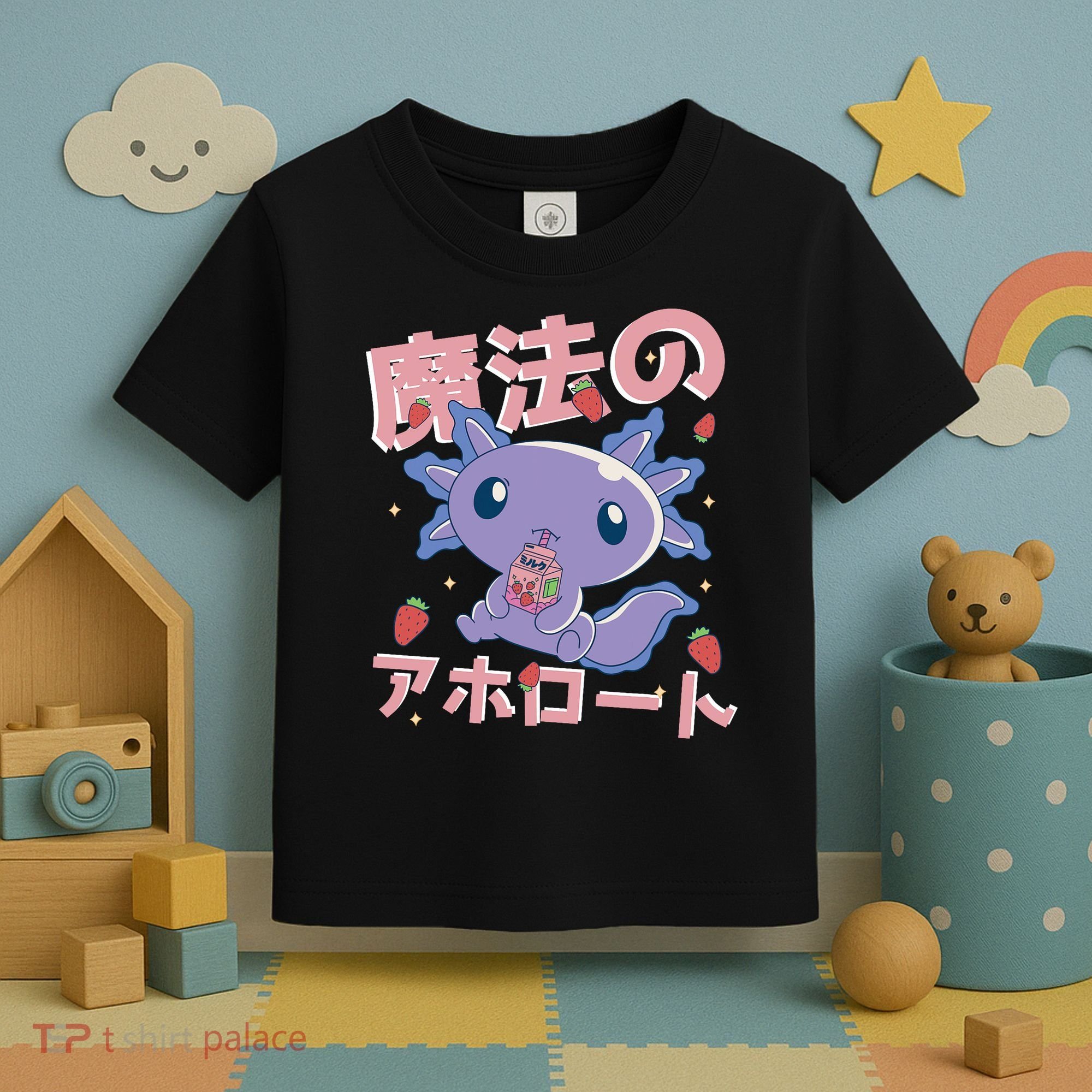 Kawaii Axolotl Strawberry Milk Shake Japanese Anime Toddler T-Shirt