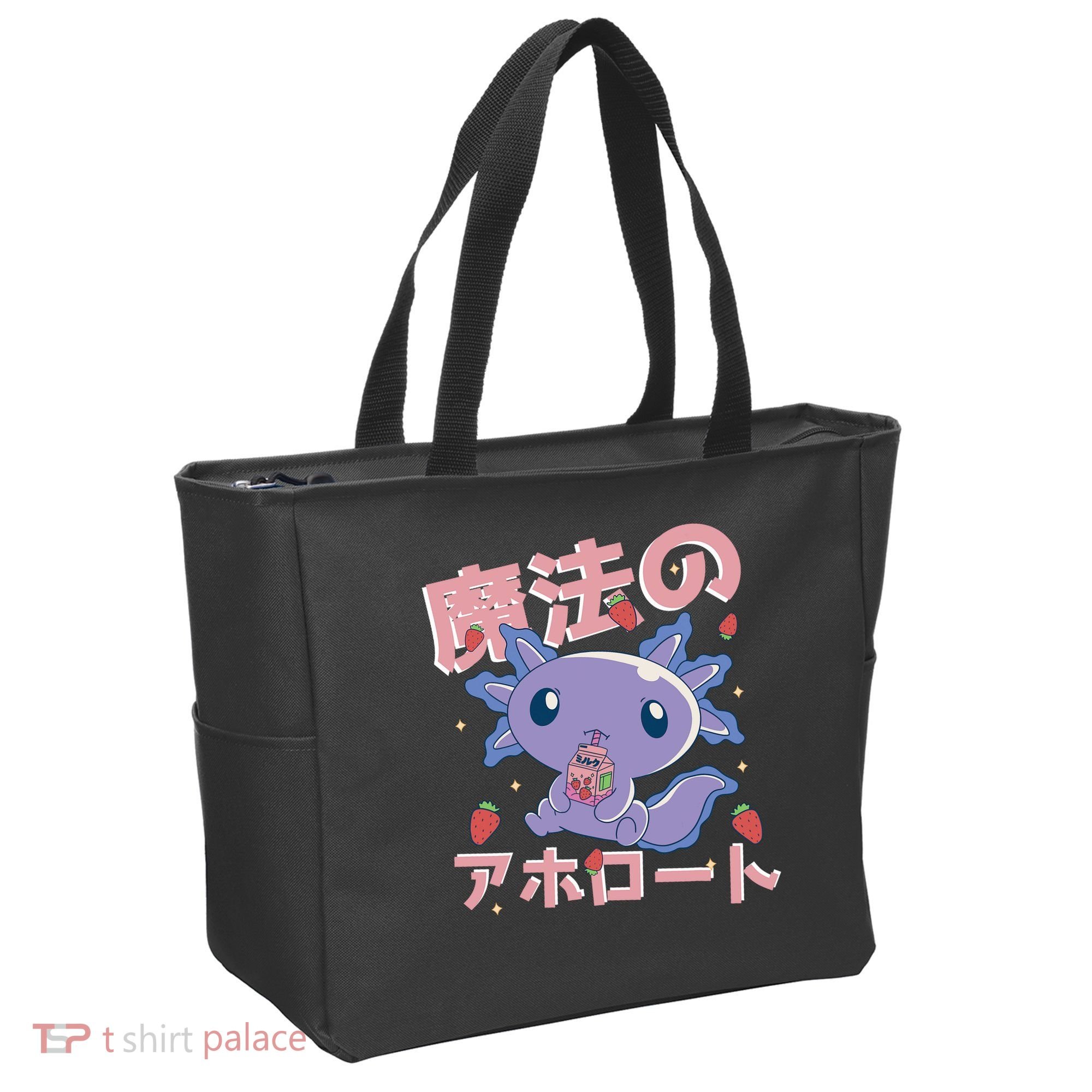 Kawaii Axolotl Strawberry Milk Shake Japanese Anime Tote Bag