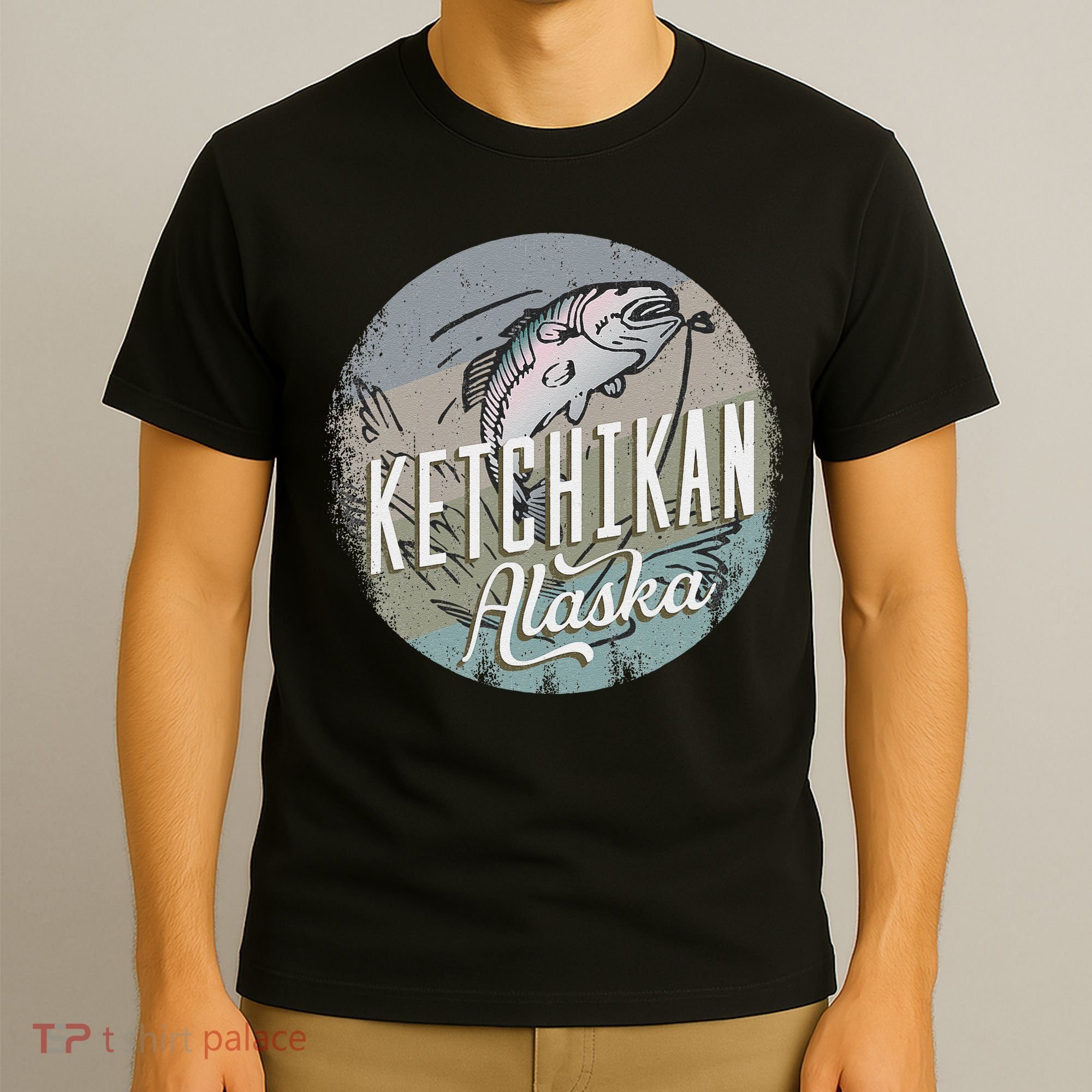 Ketchikan Alaska Souvenir Fishing Gift Vintage Style Salmon T-Shirt
