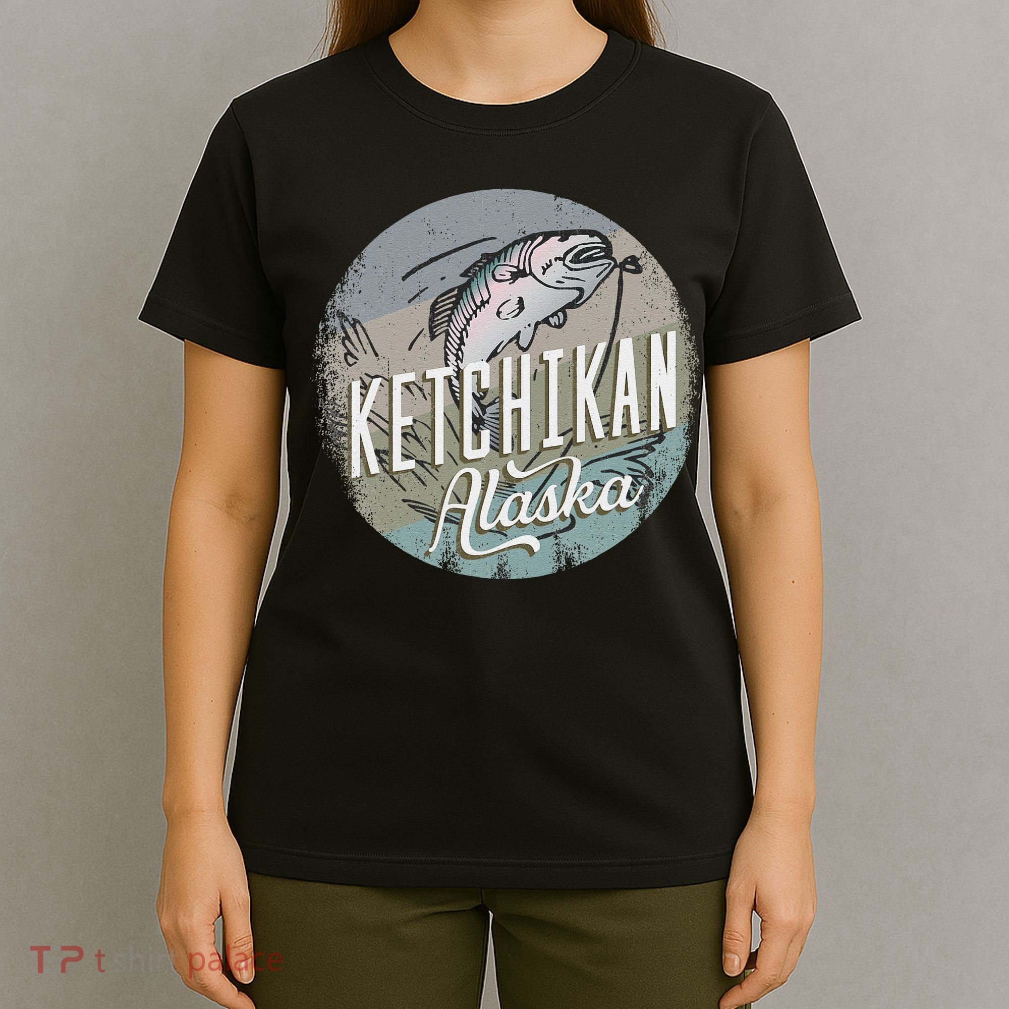 Ketchikan Alaska Souvenir Fishing Gift Vintage Style Salmon T-Shirt