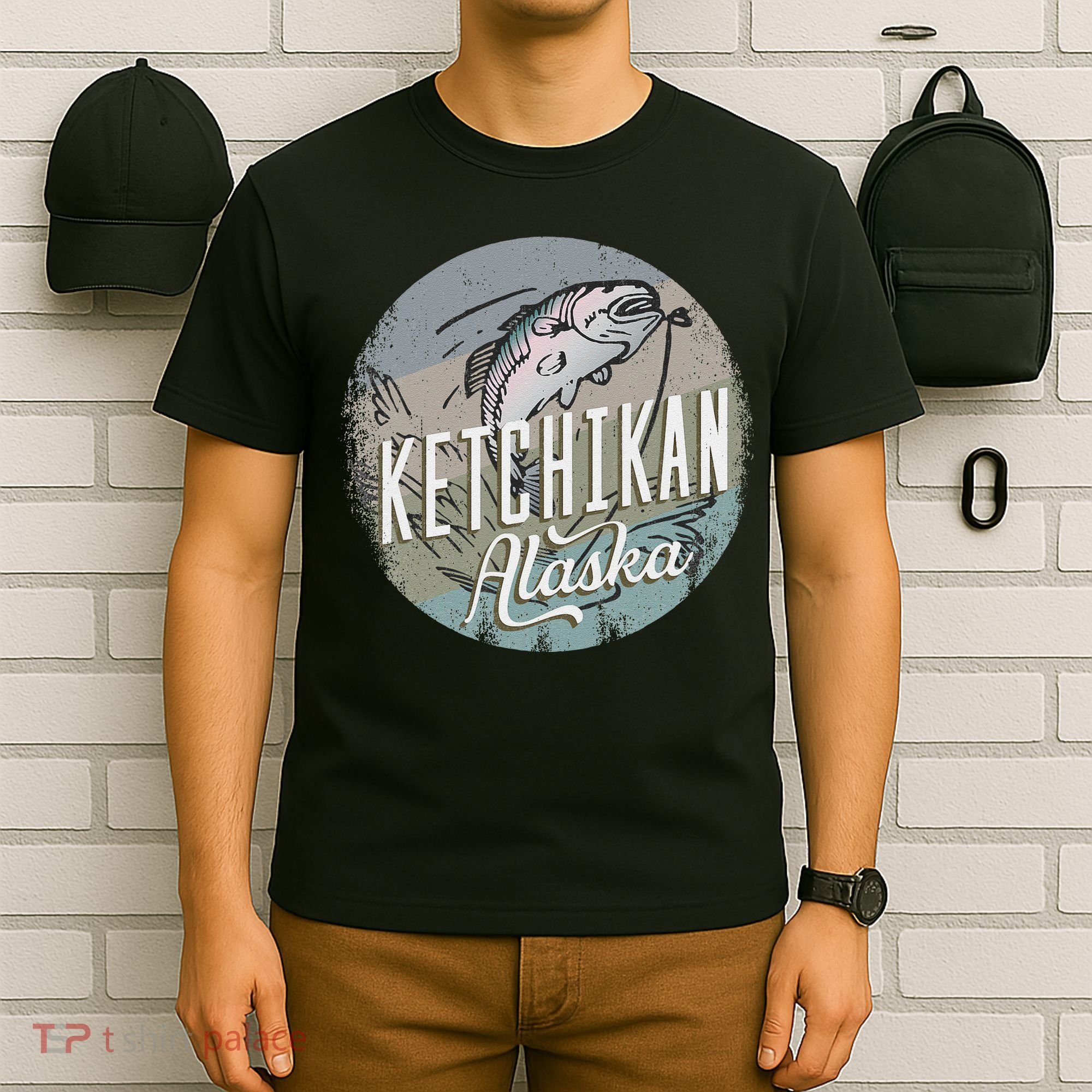 Ketchikan Alaska Souvenir Fishing Gift Vintage Style Salmon T-Shirt