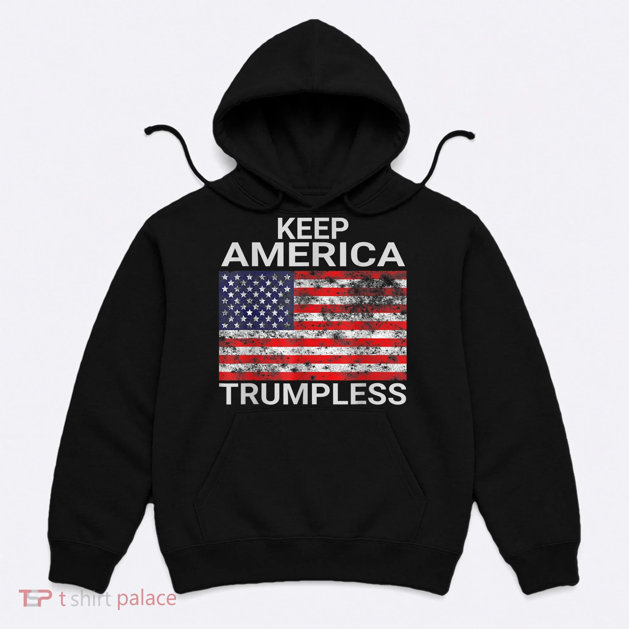 Keep America Trumpless Vintage Distressed American Flag Hoodie