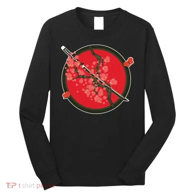 Katana Cherry Blossoms Long Sleeve Shirt