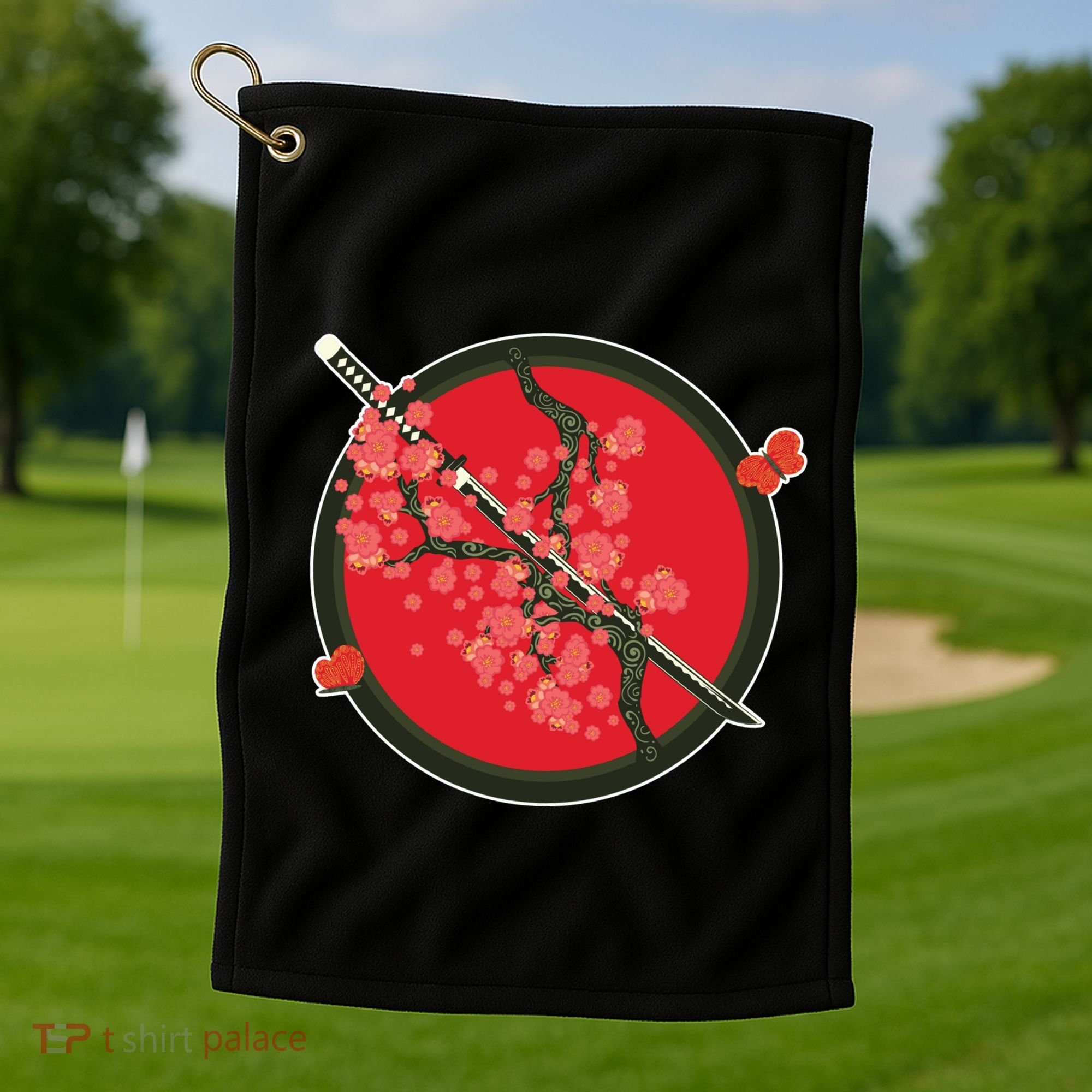 Katana Cherry Blossoms Golf Towel