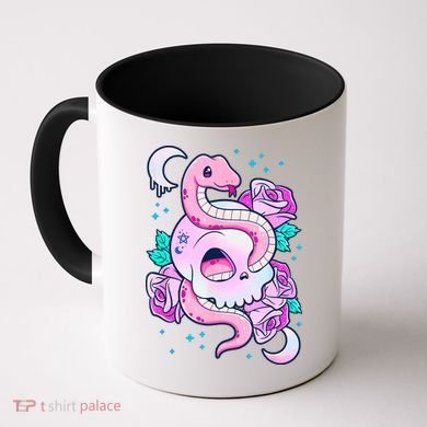 Kawaii Pastel Goth Cute Creepy Skull Serpent Snake Roses Coffee Mug