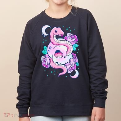 Kawaii Pastel Goth Cute Creepy Skull Serpent Snake Roses Women's Sweatshirt