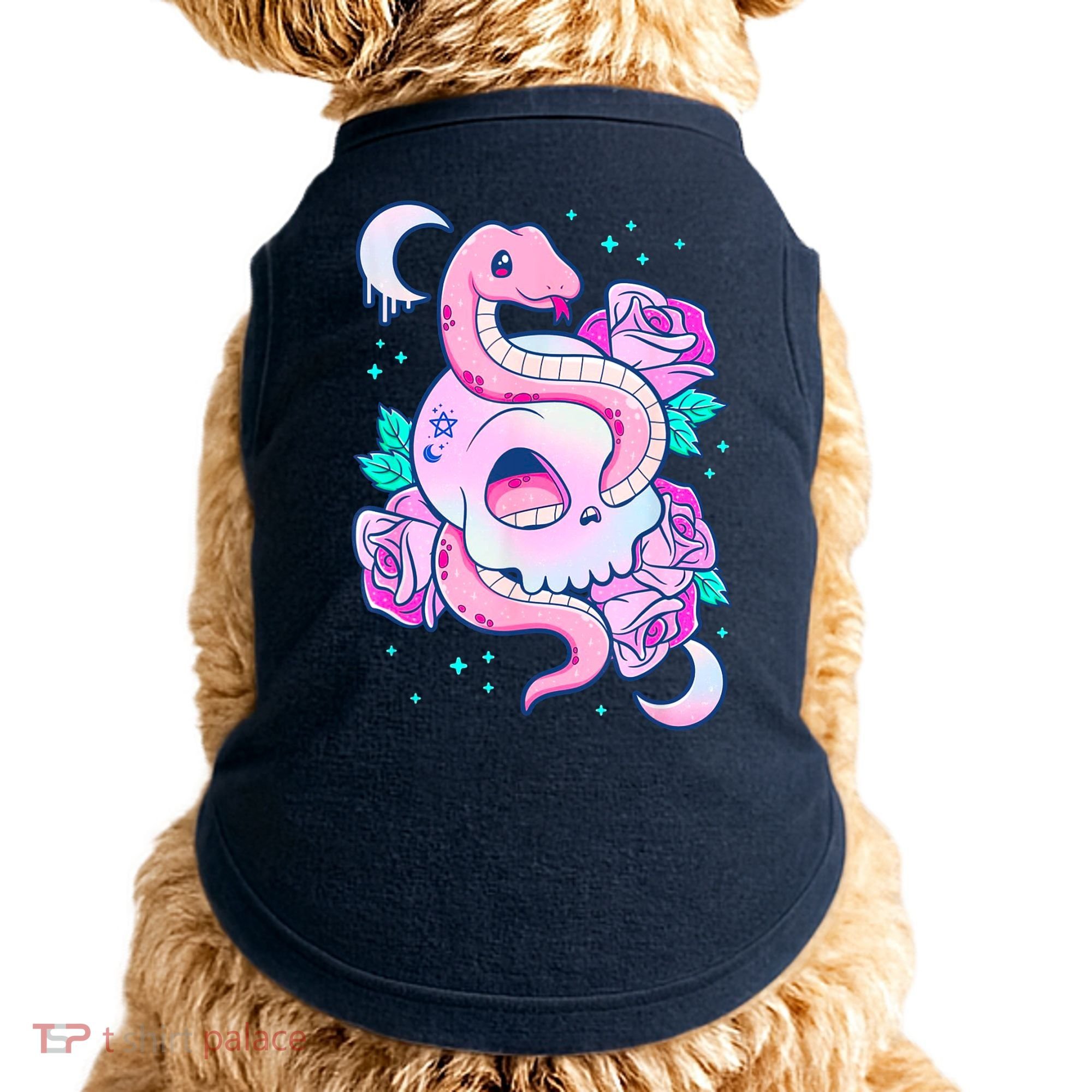 Kawaii Pastel Goth Cute Creepy Skull Serpent Snake Roses Doggie Tank