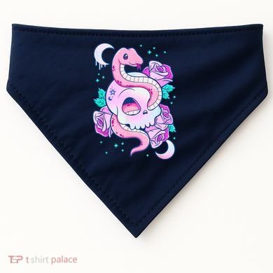 Kawaii Pastel Goth Cute Creepy Skull Serpent Snake Roses USA-Made Doggie Bandana