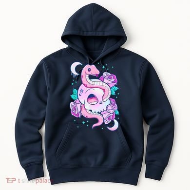 Kawaii Pastel Goth Cute Creepy Skull Serpent Snake Roses Hoodie