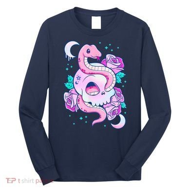 Kawaii Pastel Goth Cute Creepy Skull Serpent Snake Roses Long Sleeve Shirt