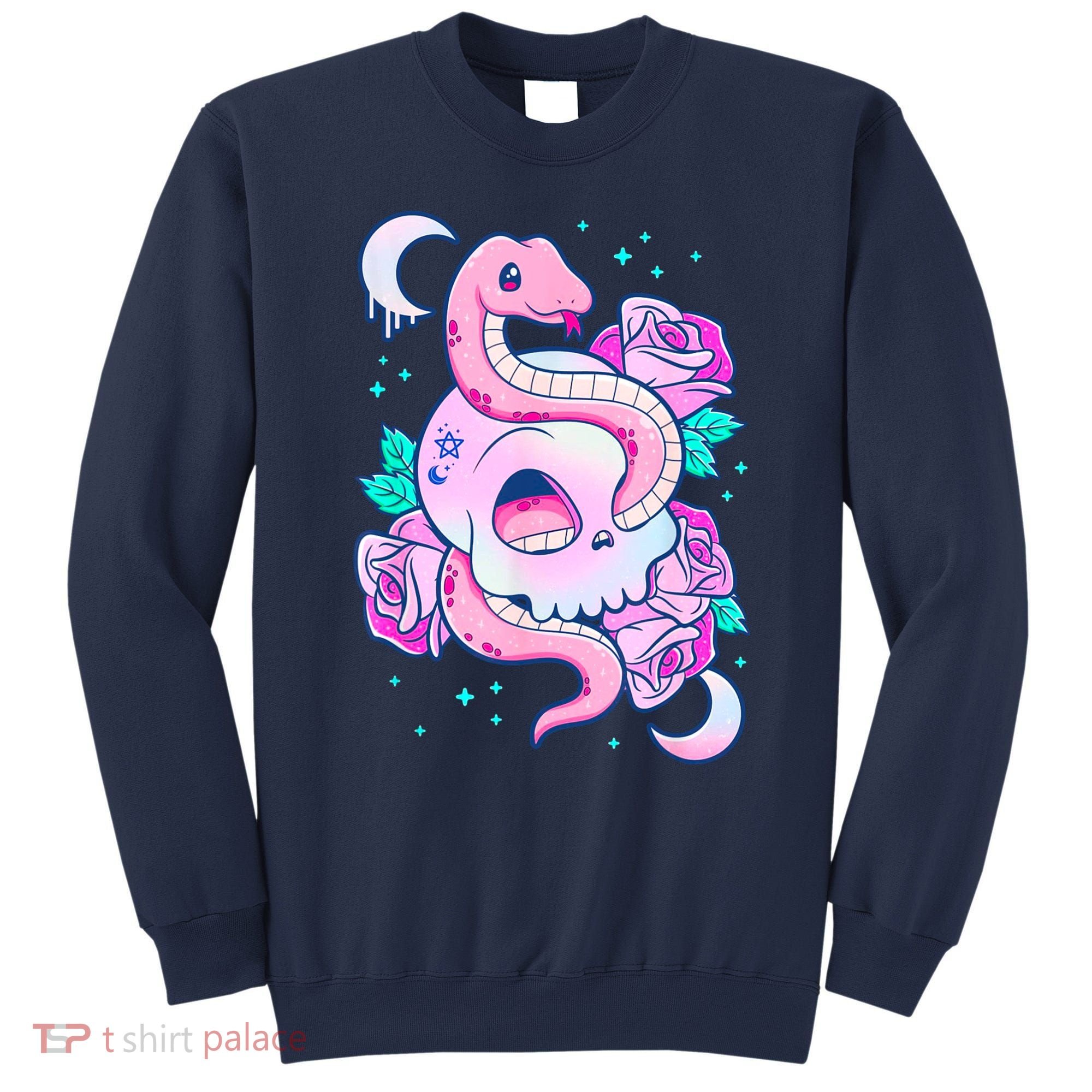 Kawaii Pastel Goth Cute Creepy Skull Serpent Snake Roses Sweatshirt