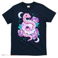 Kawaii Pastel Goth Cute Creepy Skull Serpent Snake Roses T-Shirt thumb 0