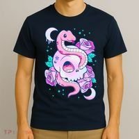 Kawaii Pastel Goth Cute Creepy Skull Serpent Snake Roses T-Shirt thumb 3