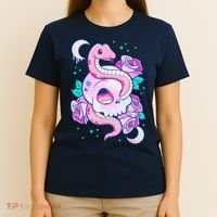 Kawaii Pastel Goth Cute Creepy Skull Serpent Snake Roses T-Shirt thumb 4
